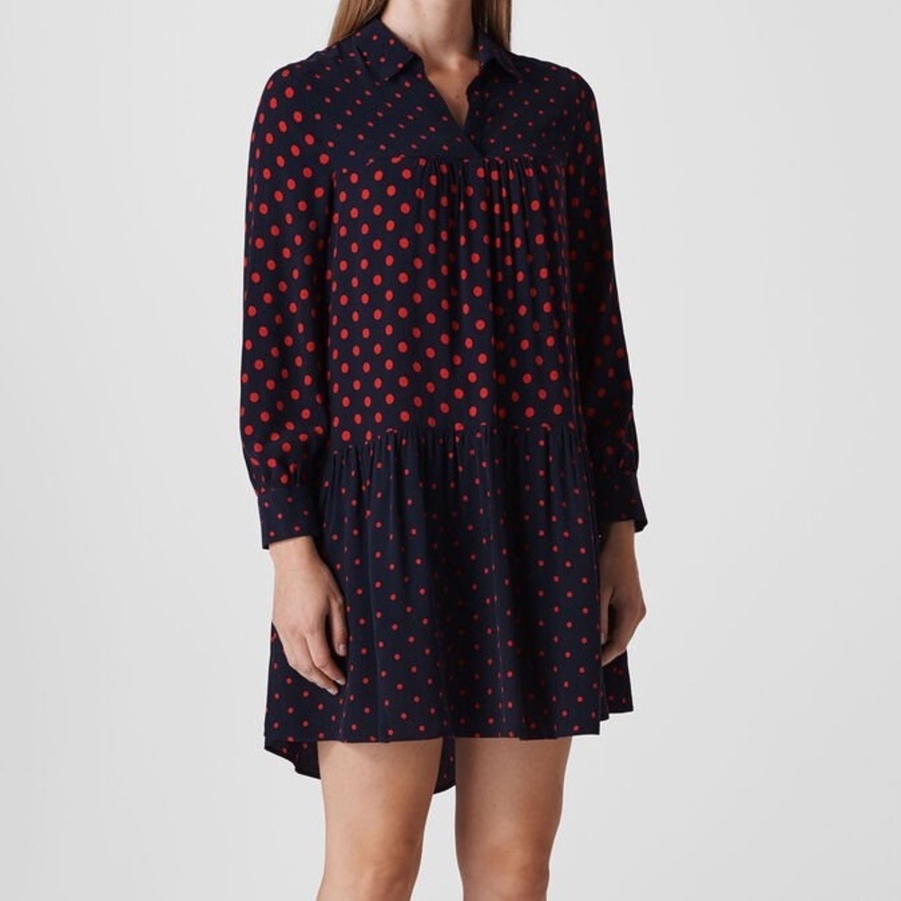 Whistles Dark Blue Dress with Red Dots